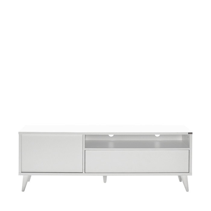 Hanah Home Soporte de TV Tvr-511-Dd-1 Blanco, Tablero de Partículas Recubierto de Melamina, Mueble Salón Elegante y Moderno con Amplio Almacenamiento